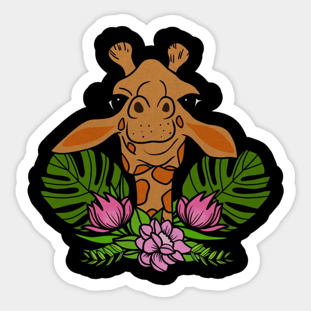 Cute Giraffe, Floral Tropical Sticker by logiamerch